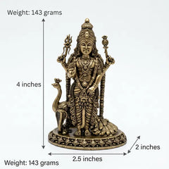 Brass Murugan With Peacock Idol 10.2 cm