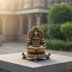 Brass Goddess Lakshmi Diya with Ornate Prabhavali 7.6 cm