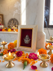 Maa Gaj Lakshmi Brass Idol Frame Silver Plated 8 x 6 inch