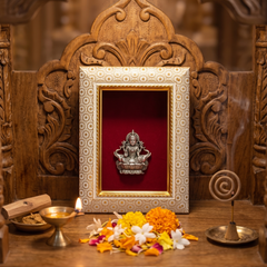 Maa Gaj Lakshmi Brass Idol Frame Silver Plated 8 x 6 inch