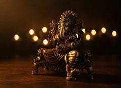 Brass Lord Ganesha Seated On Throne Idol 7.6 cm