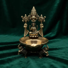Brass Goddess Lakshmi Elephant Base Diya Oil Lamp 12.7 cm