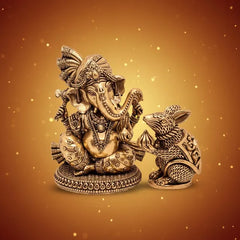 Brass Lord Ganesha With Mouse Idol 12.7 cm