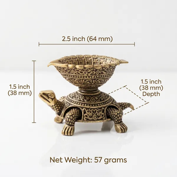 Brass Turtle Oil Lamp with Leaf-Shaped Bowl