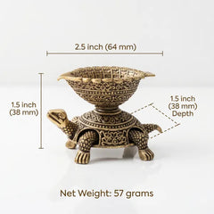 Brass Turtle Oil Lamp with Leaf-Shaped Bowl