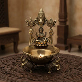 Brass Goddess Lakshmi Elephant Base Diya Oil Lamp 12.7 cm