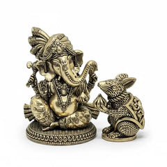 Brass Lord Ganesha With Mouse Idol 12.7 cm