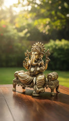 Brass Lord Ganesha Seated On Throne Idol 7.6 cm