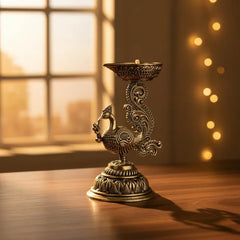 Brass Peacock Diya Stand