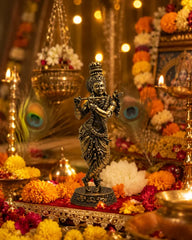 Brass Lord Krishna Playing Flute Idol 15.2 cm