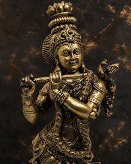 Brass Lord Krishna Playing Flute Idol 15.2 cm
