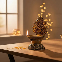 Brass Antique Finish Diya with Decorative Backplate