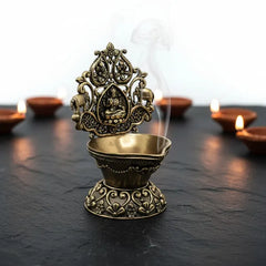 Brass Antique Finish Diya with Decorative Backplate