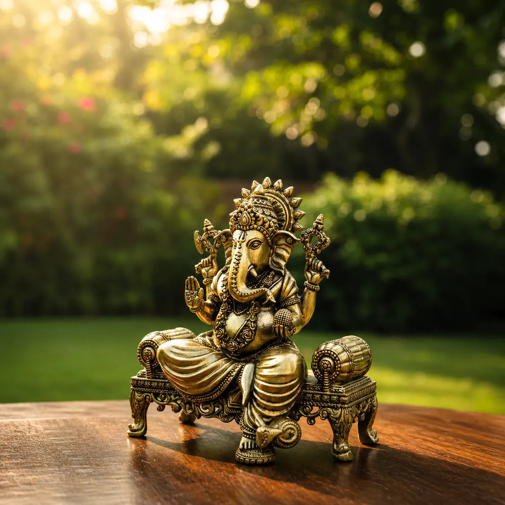 Lord Ganesha Brass Idol on Singhasana