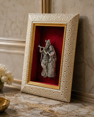 Radha Krishna Brass Idol Frame 20.3x15.2 cm