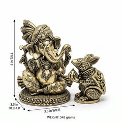 Brass Lord Ganesha With Mouse Idol 12.7 cm