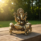 Brass Lord Ganesha Seated On Throne Idol 7.6 cm