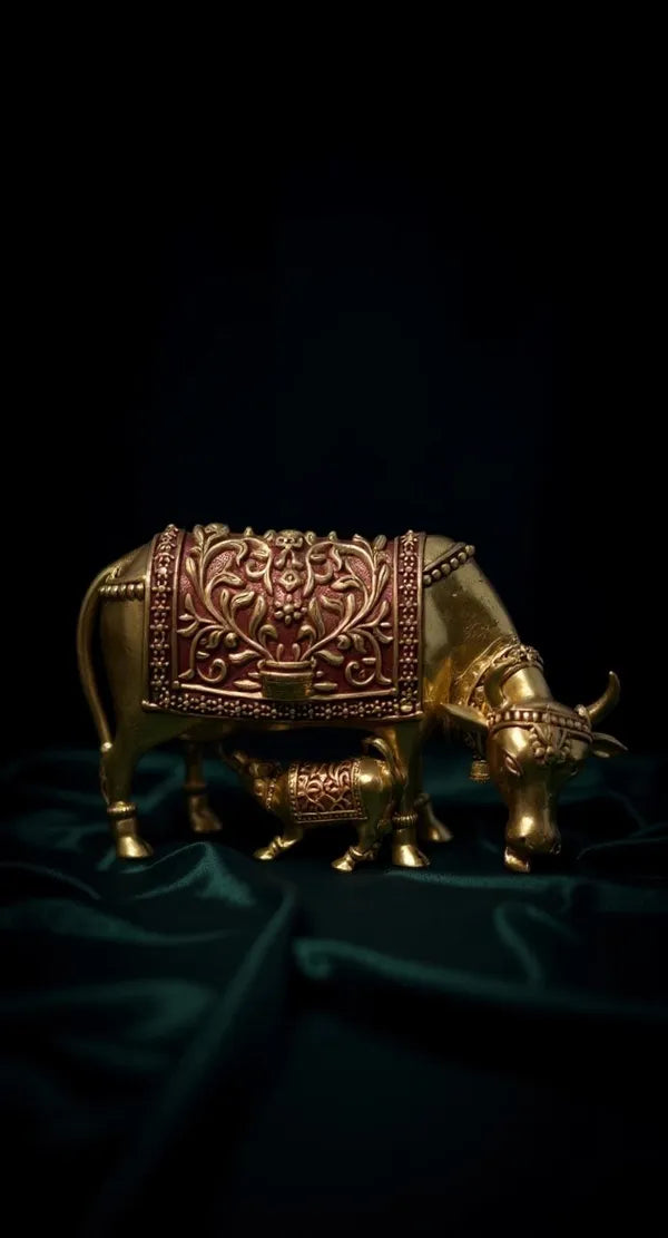 Brass Decorative Cow And Calf Figurine 7.6 cm