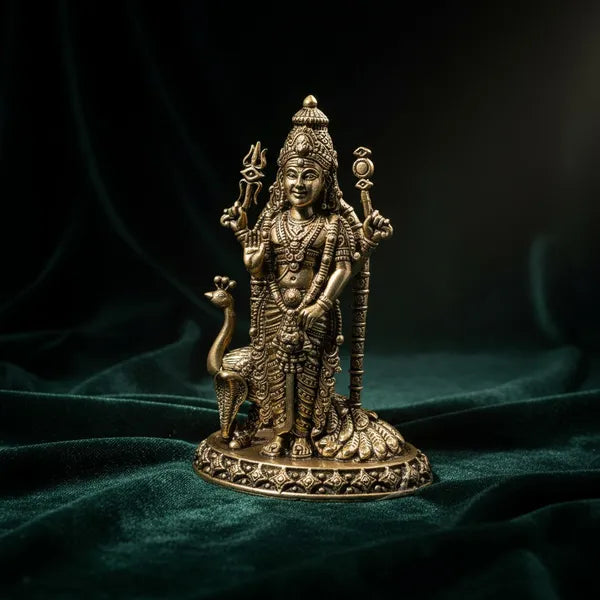 Brass Murugan With Peacock Idol 10.2 cm