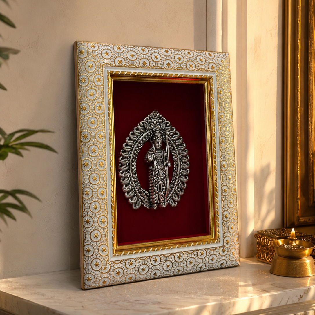 Lord Ram Brass Idol Frame Silver Plated 8 x 6 inch
