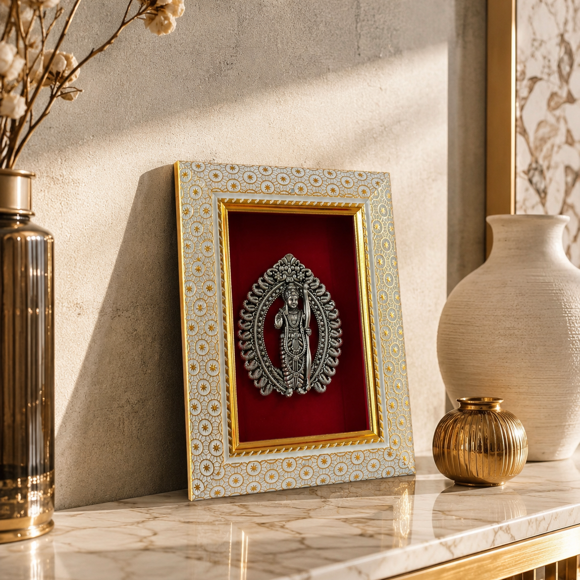 Lord Ram Brass Idol Frame Silver Plated 8 x 6 inch