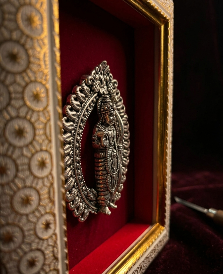 Lord Ram Brass Idol Frame Silver Plated 8 x 6 inch
