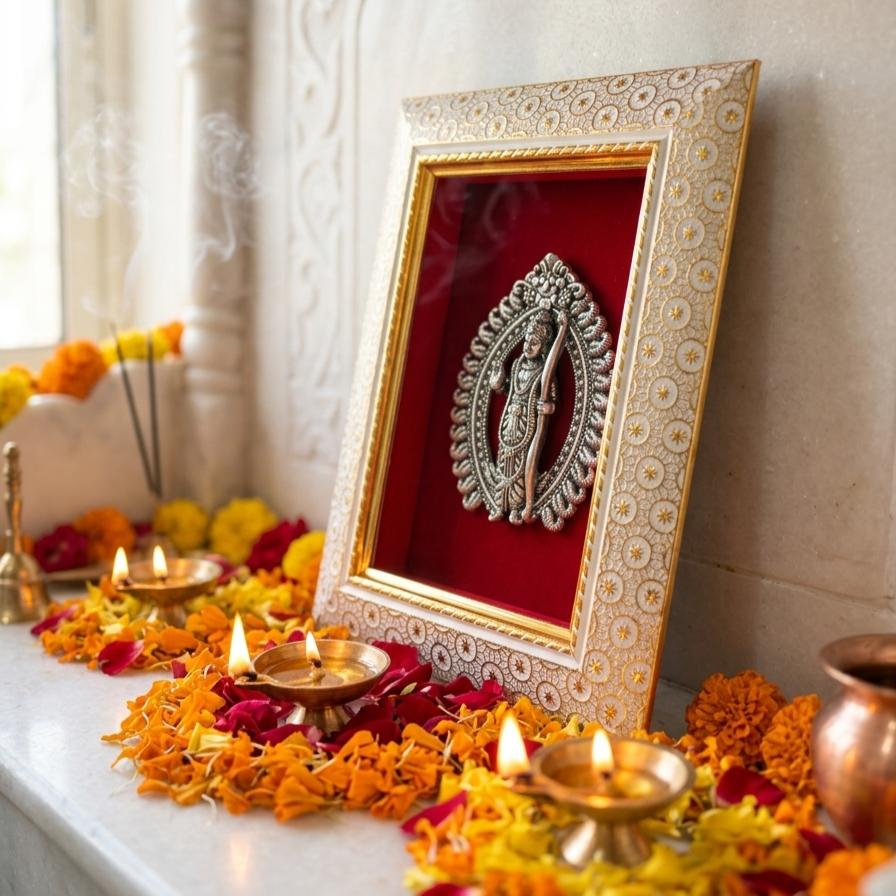 Lord Ram Brass Idol Frame Silver Plated 8 x 6 inch