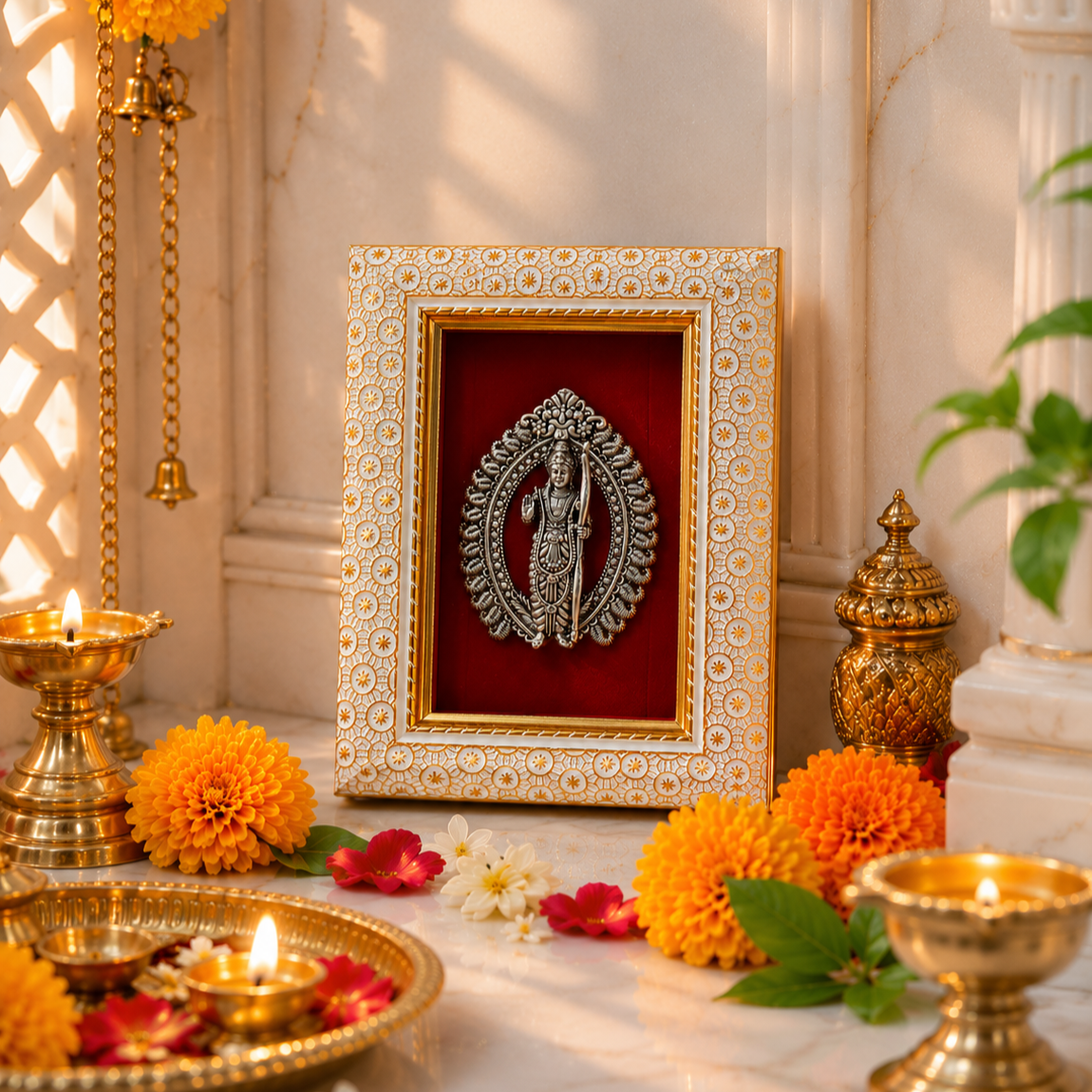 Lord Ram Brass Idol Frame Silver Plated 8 x 6 inch