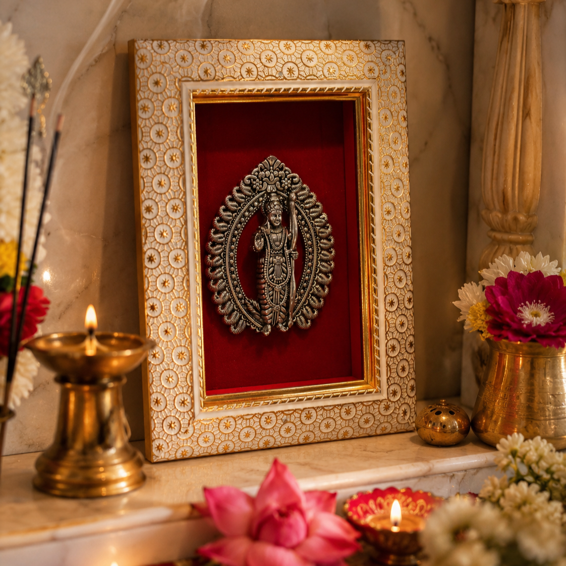 Lord Ram Brass Idol Frame Silver Plated 8 x 6 inch