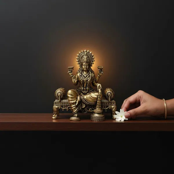Brass Goddess Lakshmi Sitting Idol 8.9 cm