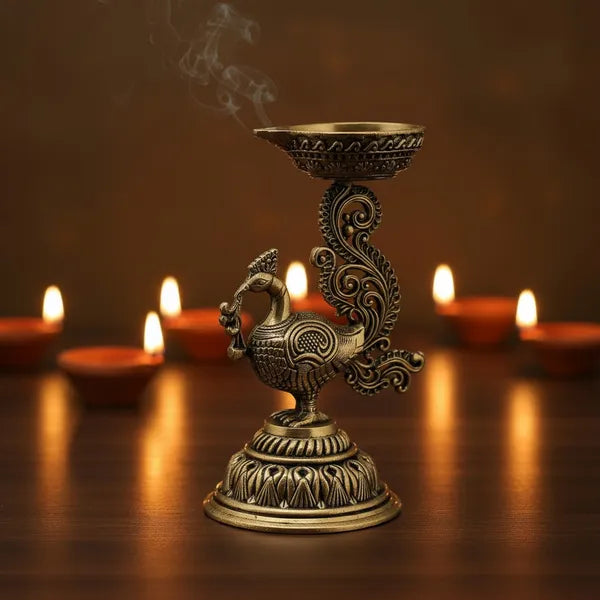Brass Peacock Diya Stand