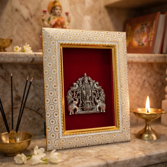 Lord Venkatesh With Maa Lakshmi Brass Idol Frame Silver Plated 8 x 6 inch