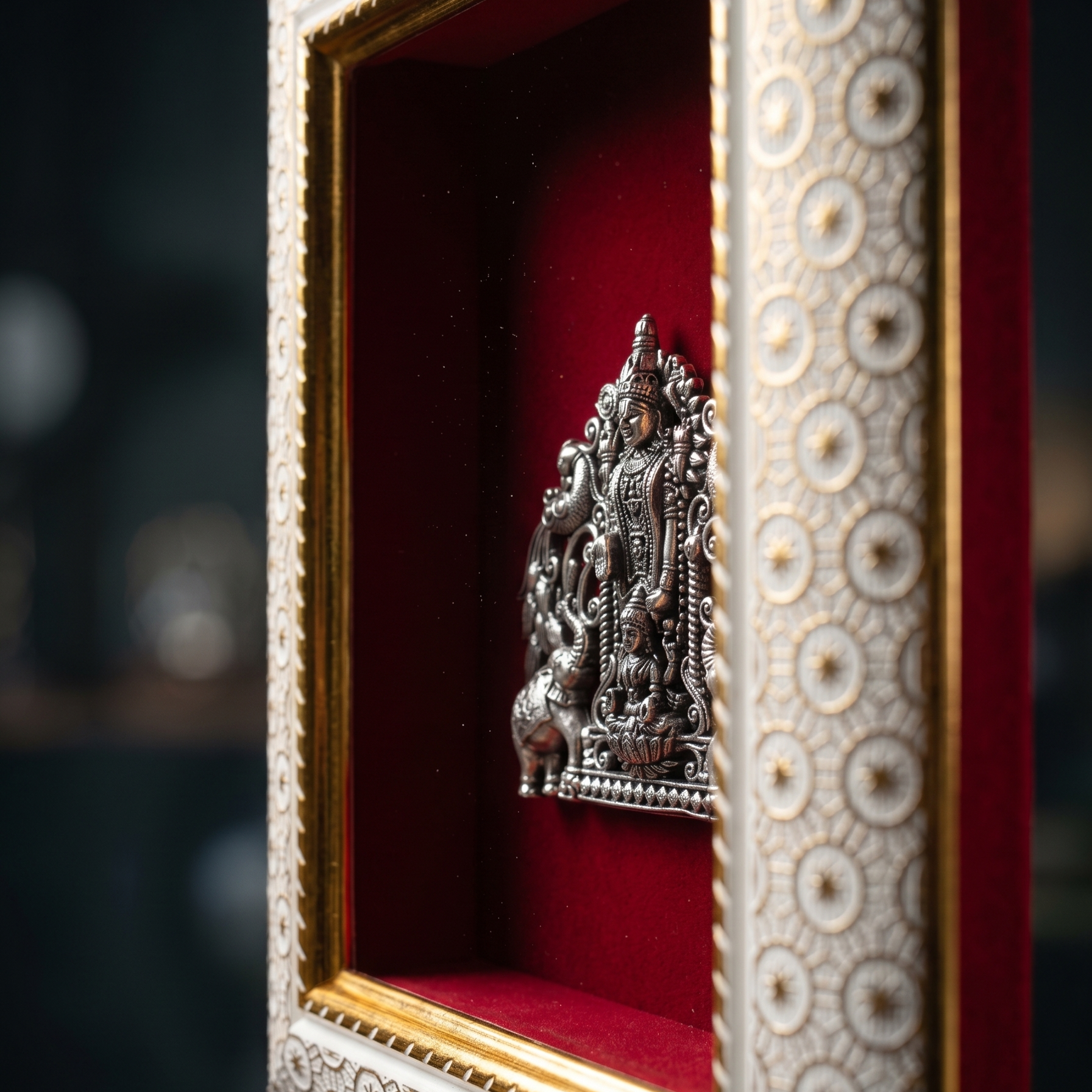 Lord Venkatesh With Maa Lakshmi Brass Idol Frame Silver Plated 8 x 6 inch