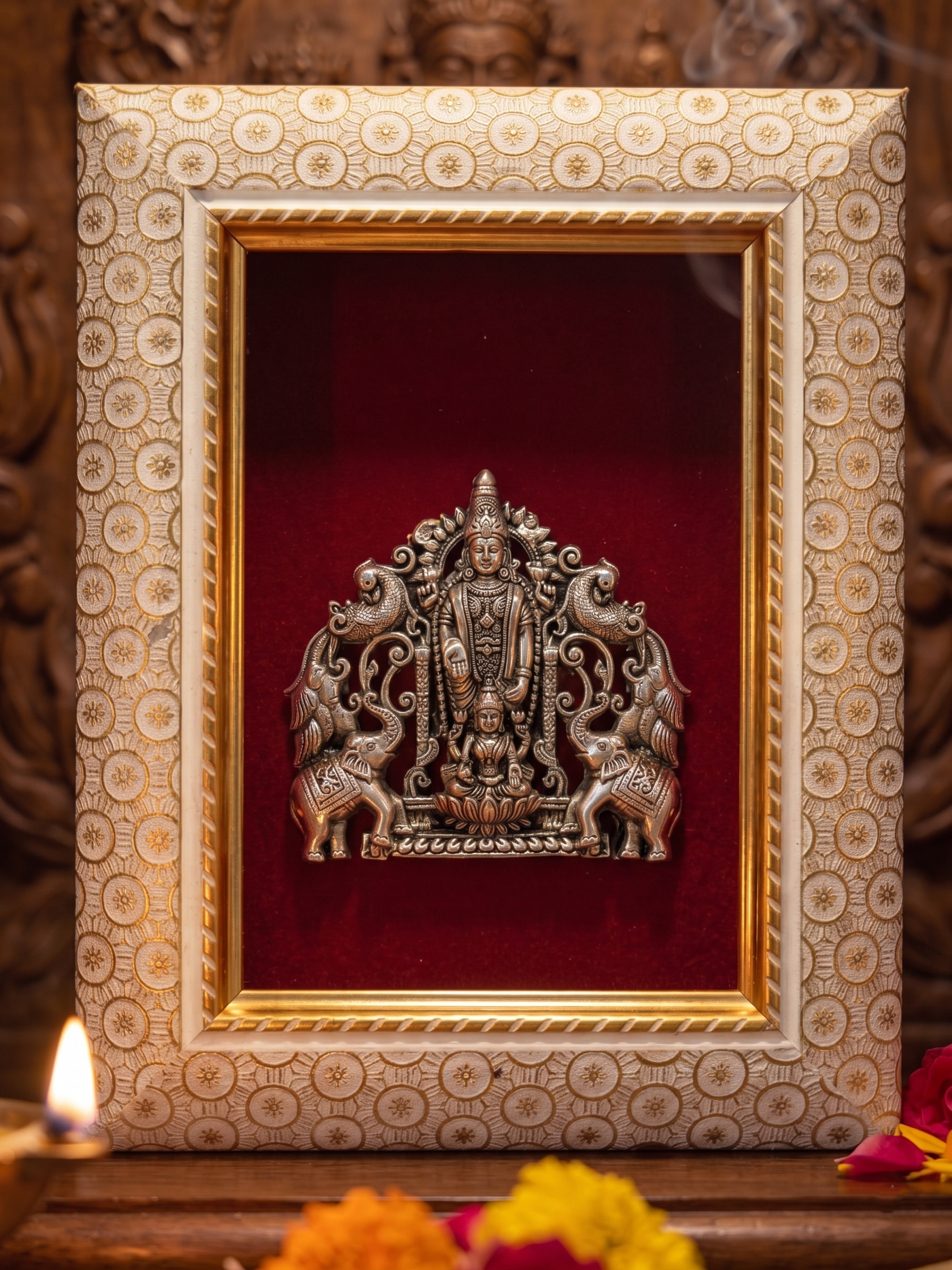 Lord Venkatesh With Maa Lakshmi Brass Idol Frame Silver Plated 8 x 6 inch