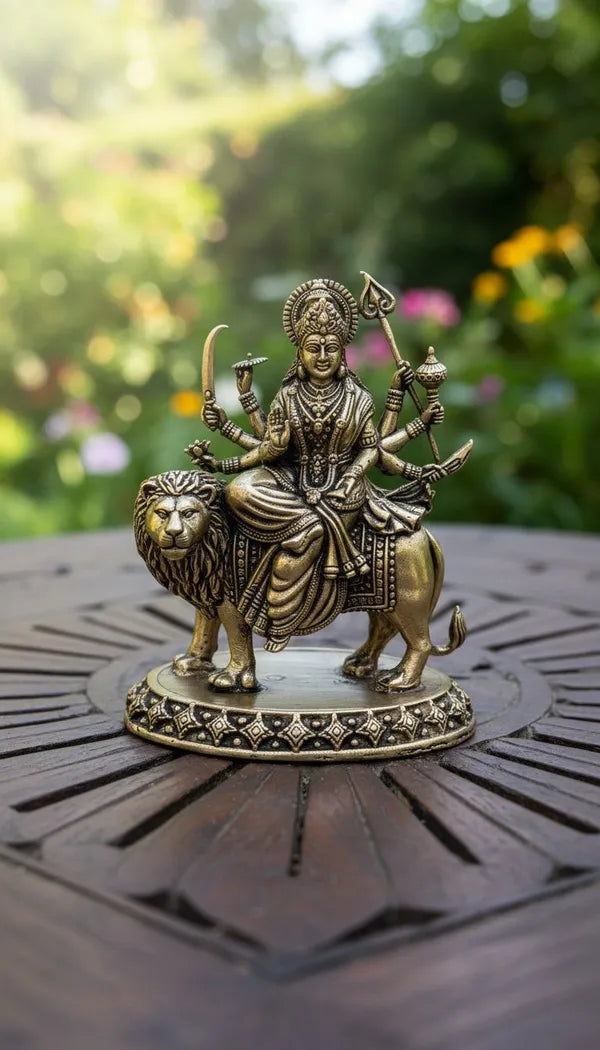 Brass Durga Maa Idol On Lion 7.6 cm