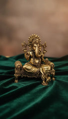 Brass Lord Ganesha Seated On Throne Idol 7.6 cm