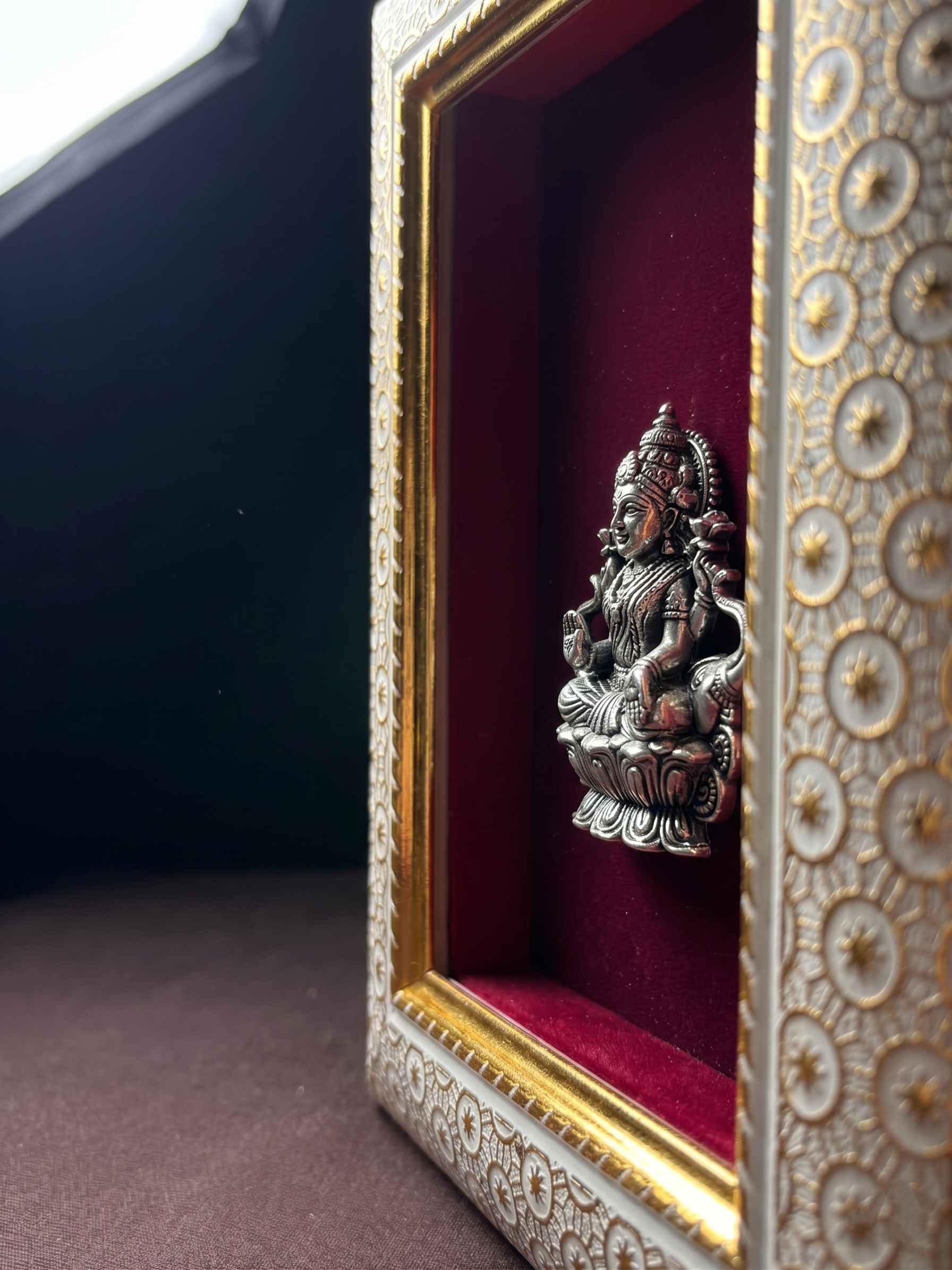 Maa Gaj Lakshmi Brass Idol Frame Silver Plated 8 x 6 inch