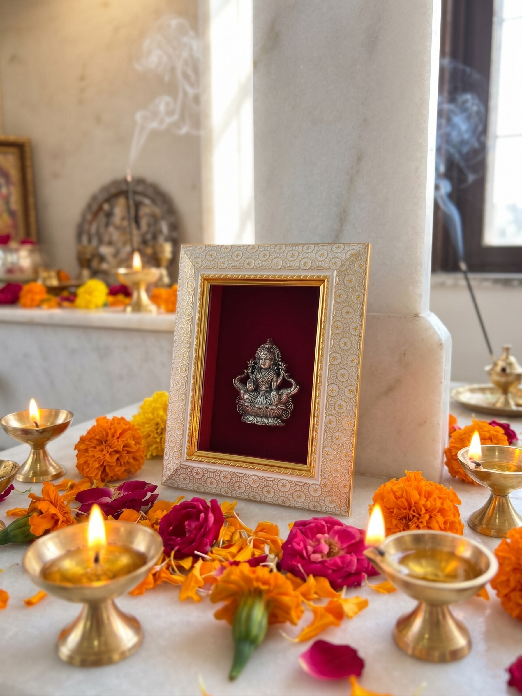 Maa Gaj Lakshmi Brass Idol Frame Silver Plated 8 x 6 inch