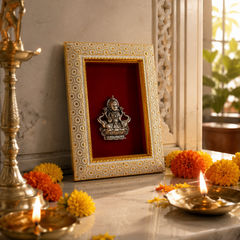 Maa Gaj Lakshmi Brass Idol Frame Silver Plated 8 x 6 inch