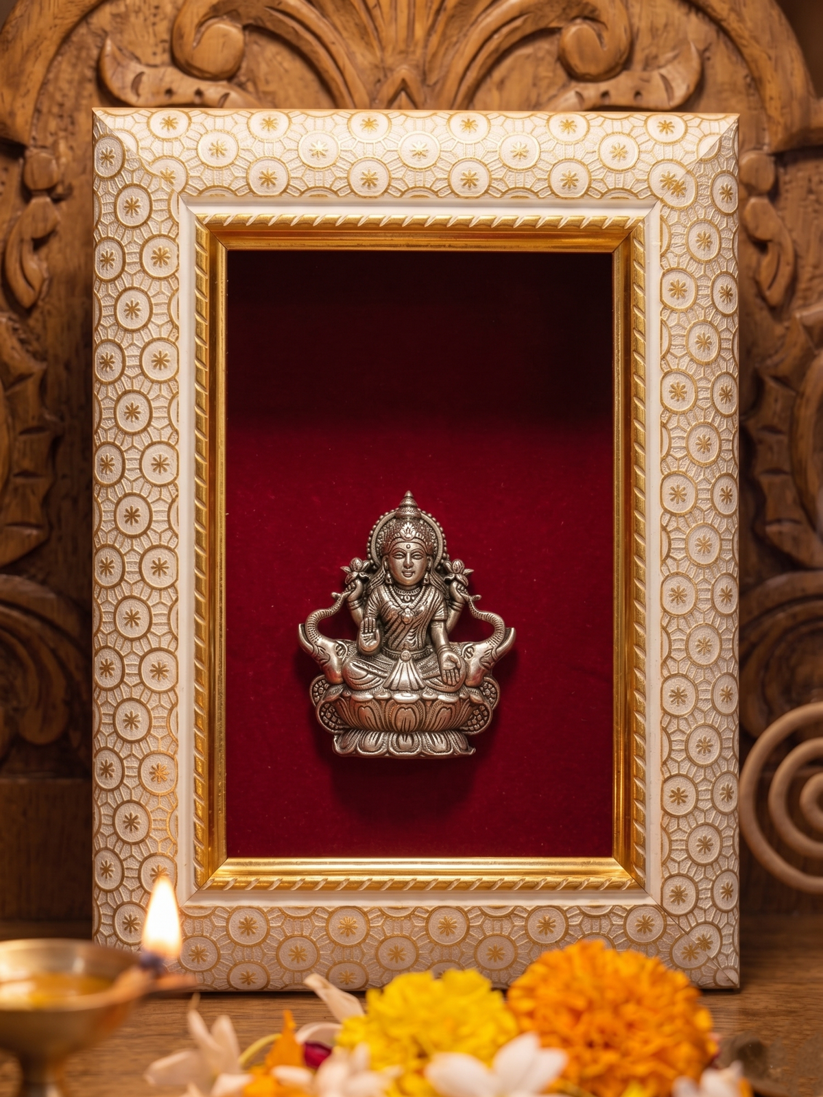 Maa Gaj Lakshmi Brass Idol Frame Silver Plated 8 x 6 inch