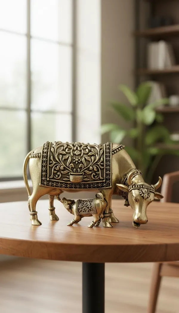 Brass Decorative Cow And Calf Figurine 7.6 cm
