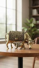 Brass Decorative Cow And Calf Figurine 7.6 cm