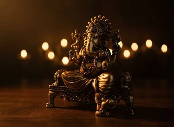 Brass Lord Ganesha Seated On Throne Idol 7.6 cm