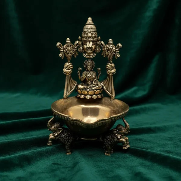Brass Goddess Lakshmi Elephant Base Diya Oil Lamp 12.7 cm