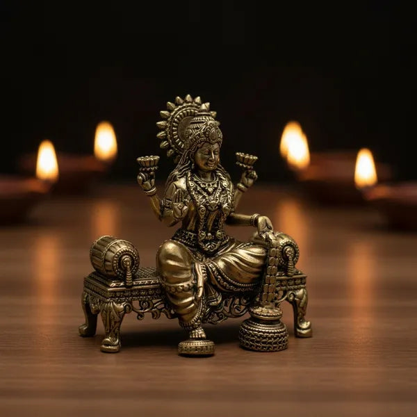 Brass Goddess Lakshmi Sitting Idol 8.9 cm