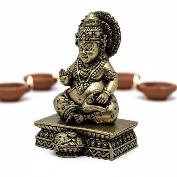 Antique Brass Finish Lord Kubera Idol 7.6 cm