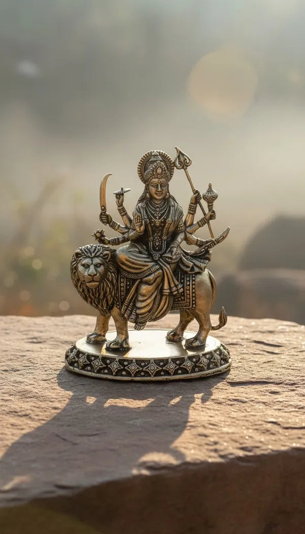Brass Durga Maa Idol On Lion 7.6 cm