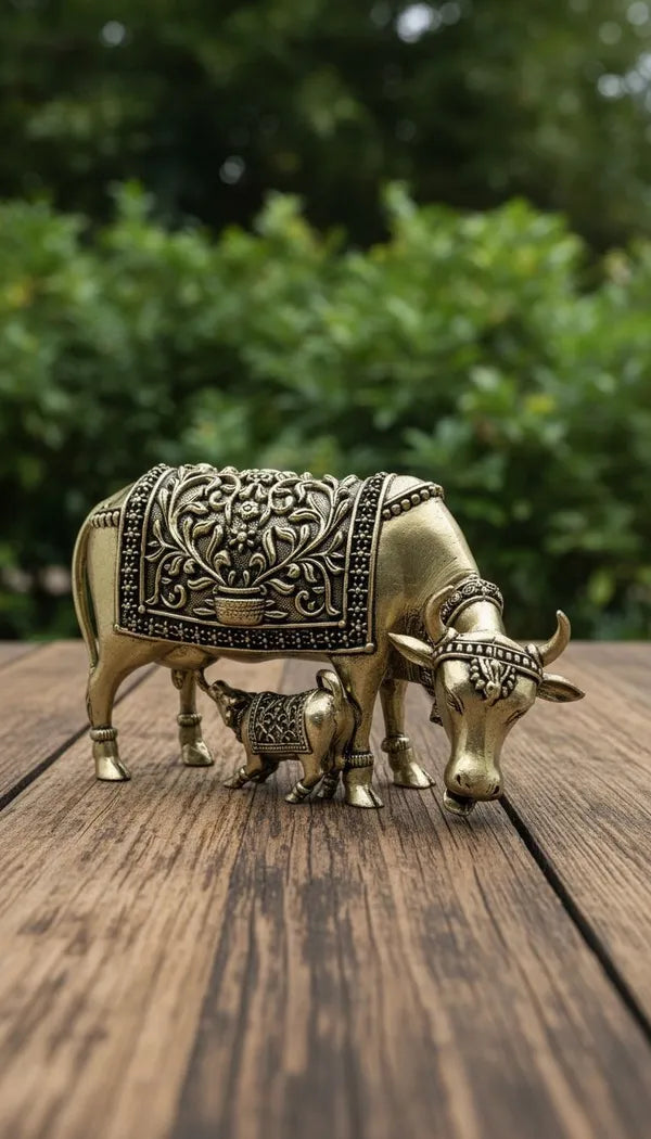 Brass Decorative Cow And Calf Figurine 7.6 cm