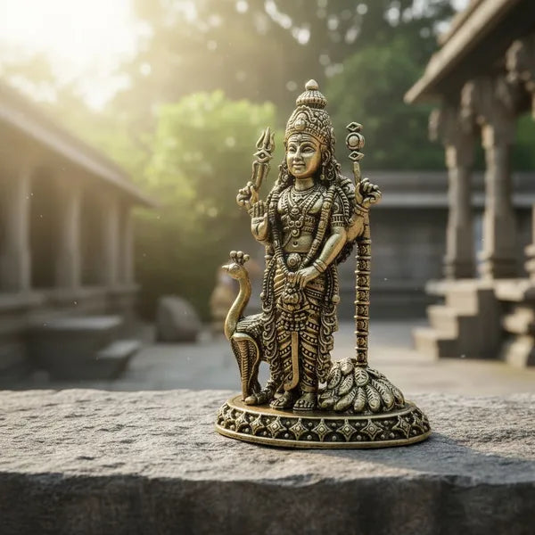 Brass Murugan With Peacock Idol 10.2 cm