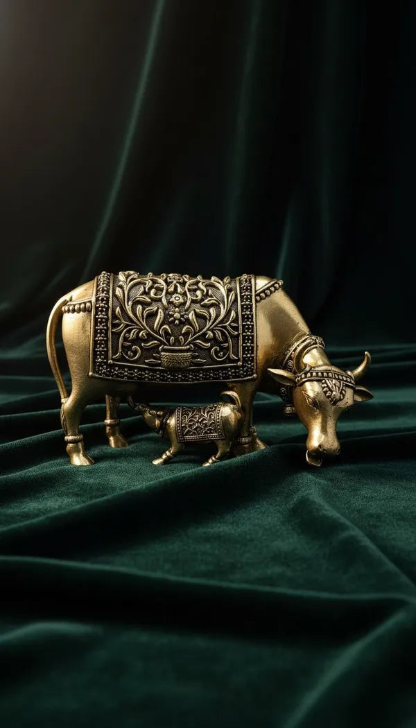 Brass Decorative Cow And Calf Figurine 7.6 cm